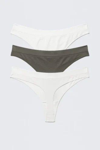 3-Pack Seamless Thongs – White/Khaki Green 3-Pack Seamless Thongs – White/Khaki Green
