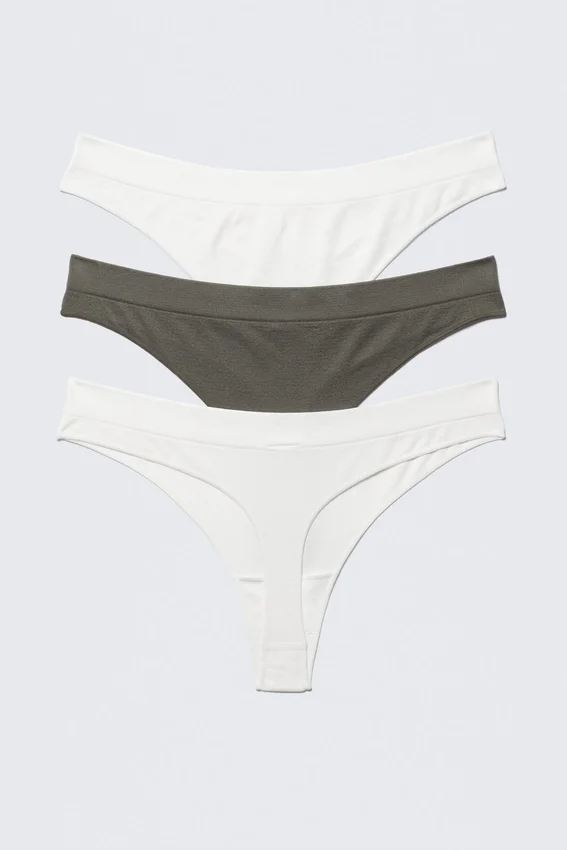 3-Pack Seamless Thongs – White/Khaki Green 3-Pack Seamless Thongs – White/Khaki Green