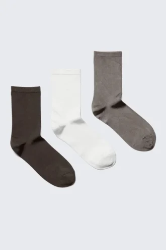 3-Pack Shiny Socks – Dark Brown/White/Brown