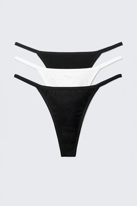 3-Pack Soft Cotton Thongs – Black/Black/White 3-Pack Soft Cotton Thongs – Black/Black/White
