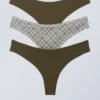 3-Pack Soft Thongs – Dark Khaki Green/Checked 3-Pack Soft Thongs – Dark Khaki Green/Checked