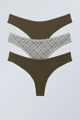 3-Pack Soft Thongs – Dark Khaki Green/Checked 3-Pack Soft Thongs – Dark Khaki Green/Checked