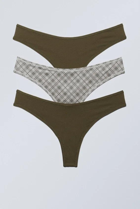 3-Pack Soft Thongs – Dark Khaki Green/Checked 3-Pack Soft Thongs – Dark Khaki Green/Checked