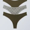 3-Pack Soft Thongs – Dark Khaki Green/Checked 3-Pack Soft Thongs – Dark Khaki Green/Checked