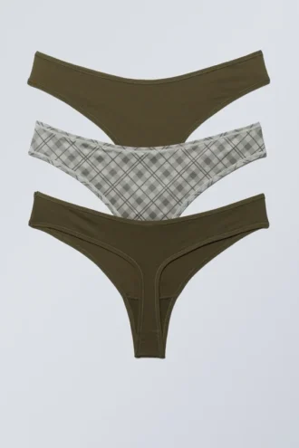 3-Pack Soft Thongs – Dark Khaki Green/Checked 3-Pack Soft Thongs – Dark Khaki Green/Checked
