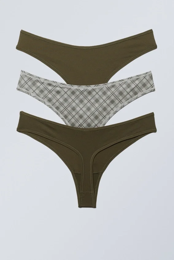 3-Pack Soft Thongs – Dark Khaki Green/Checked 3-Pack Soft Thongs – Dark Khaki Green/Checked