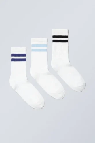 3-Pack Sport Striped Socks – Blue & Black Stripes