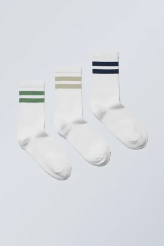 3-Pack Sport Striped Socks – Green Khaki Black Stripe