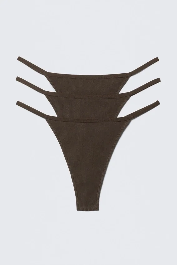 3-Pack Stella Ribbed Cotton Thongs – Dark Brown 3-Pack Stella Ribbed Cotton Thongs – Dark Brown