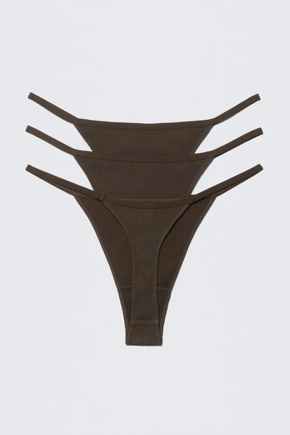 3-Pack Stella Ribbed Cotton Thongs – Dark Brown 3-Pack Stella Ribbed Cotton Thongs – Dark Brown