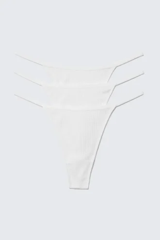 3-Pack Stella Ribbed Cotton Thongs – White