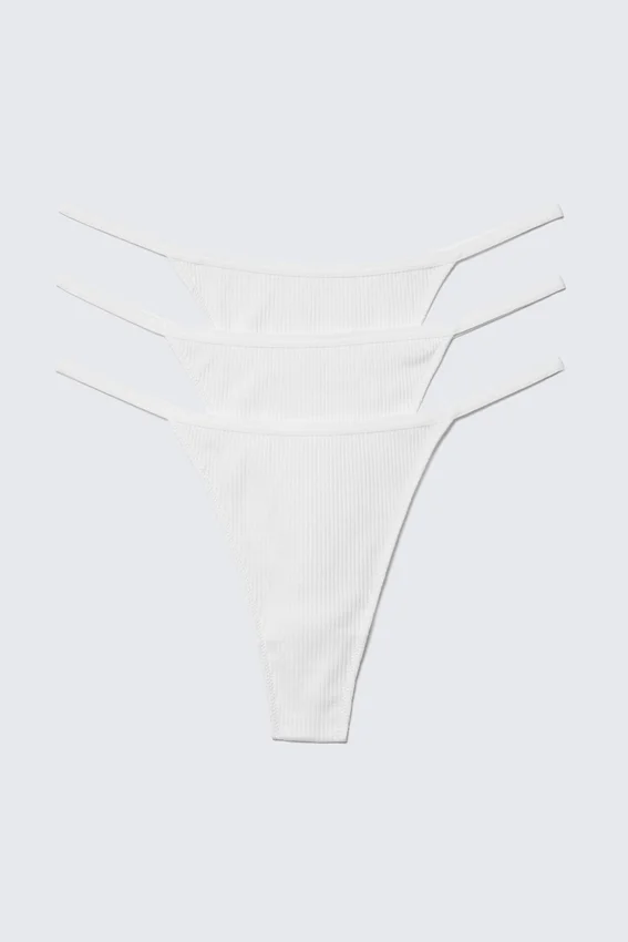 3-Pack Stella Ribbed Cotton Thongs – White 3-Pack Stella Ribbed Cotton Thongs – White