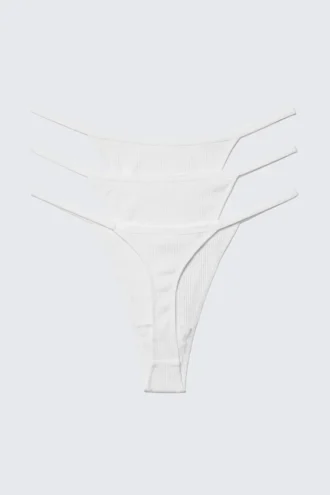 3-Pack Stella Ribbed Cotton Thongs – White