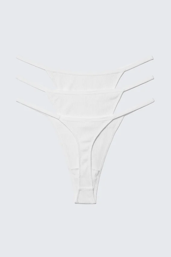 3-Pack Stella Ribbed Cotton Thongs – White 3-Pack Stella Ribbed Cotton Thongs – White