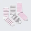 3-Pack Striped Crew Socks – White – Black & Pink Stripes 3-Pack Striped Crew Socks – White – Black & Pink Stripes