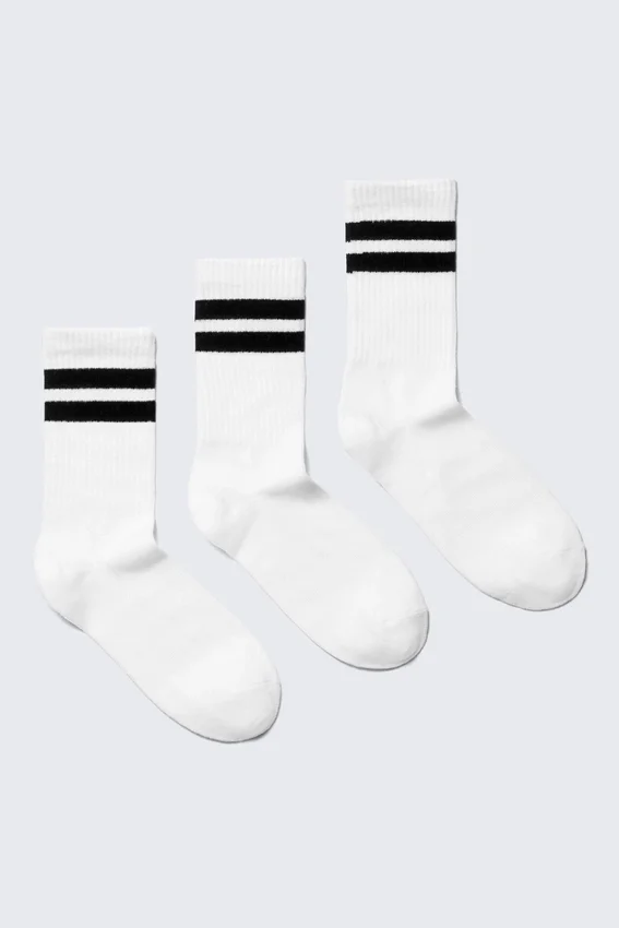 3-Pack Striped Crew Socks – White – Black Stripes 3-Pack Striped Crew Socks – White – Black Stripes