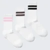3-Pack Striped Crew Socks – White – Black Stripes 3-Pack Striped Crew Socks – White – Black Stripes