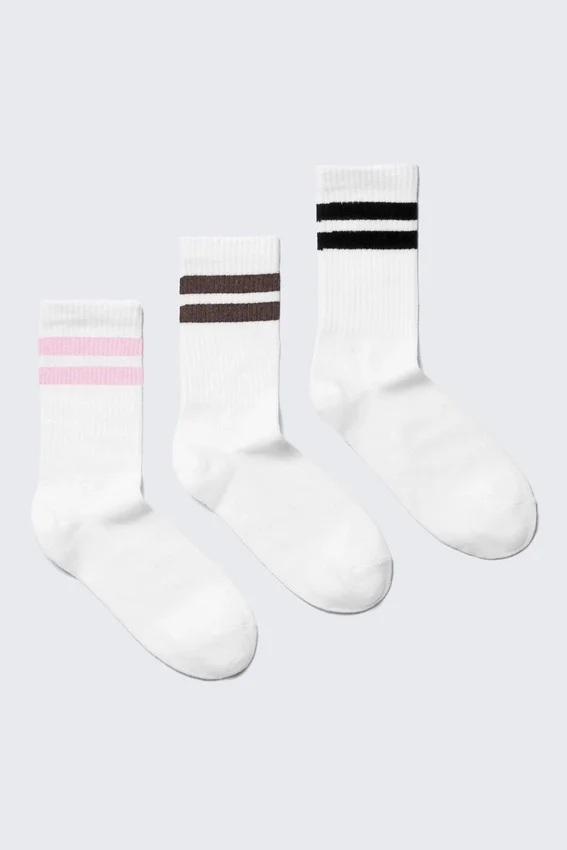 3-Pack Striped Crew Socks – White – Black Stripes 3-Pack Striped Crew Socks – White – Black Stripes