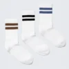 3-Pack Striped Crew Socks – White – Brown/Black/Blue 3-Pack Striped Crew Socks – White – Brown/Black/Blue