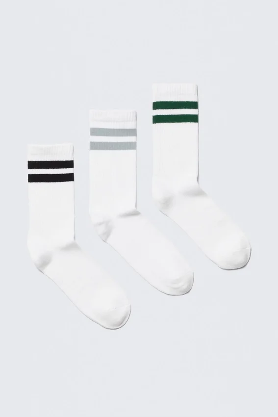 3-Pack Striped Crew Socks – White Multi Stripe 3-Pack Striped Crew Socks – White Multi Stripe