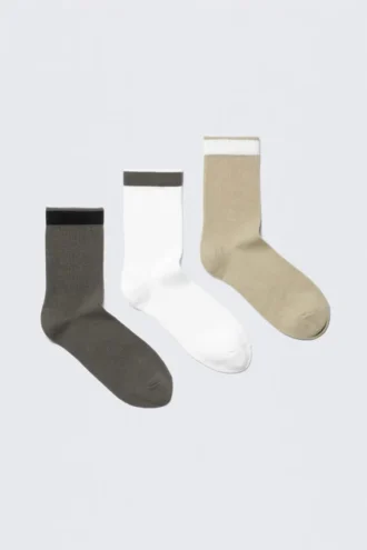 3-Pack Striped Socks – Green/White/Beige – Stripe