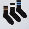 3-Pack Striped Sport Socks – Black – Brown/White/Blue 3-Pack Striped Sport Socks – Black – Brown/White/Blue
