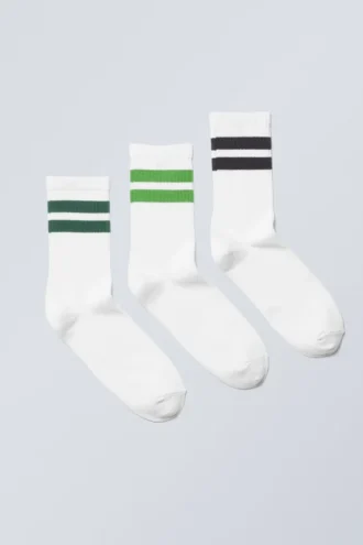3-Pack Striped Sport Socks – Black Green Dark Green Stripes