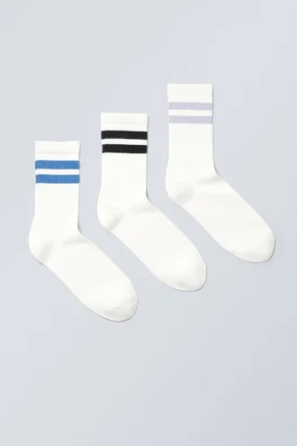 3-Pack Striped Sport Socks – Blue/Black/Purple Stripe