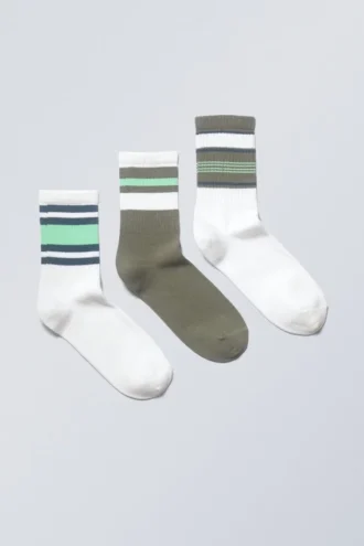 3-Pack Striped Sport Socks – Green Stripe Mix