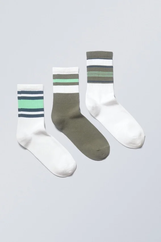 3-Pack Striped Sport Socks – Green Stripe Mix 3-Pack Striped Sport Socks – Green Stripe Mix