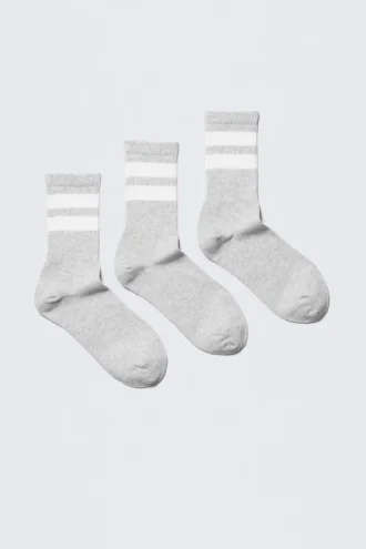 3-Pack Striped Sport Socks – Grey – White Stripe
