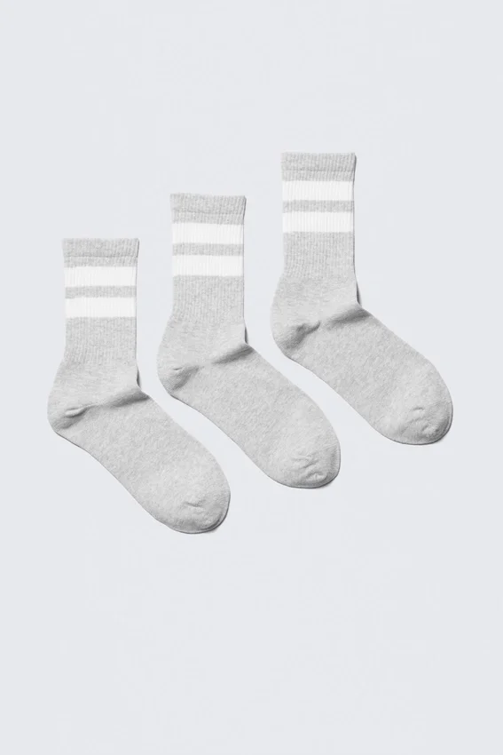 3-Pack Striped Sport Socks – Grey – White Stripe 3-Pack Striped Sport Socks – Grey – White Stripe