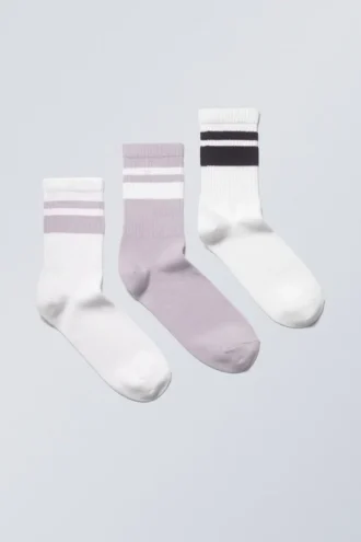 3-Pack Striped Sport Socks – Lilac Black Stripe