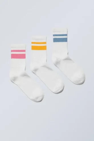 3-Pack Striped Sport Socks – Pink Yellow Blue Stripe