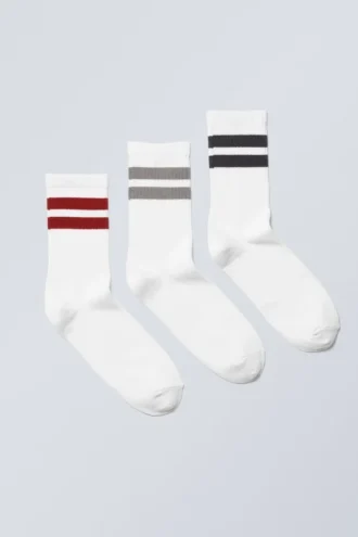 3-Pack Striped Sport Socks – Red Grey Black Stripe
