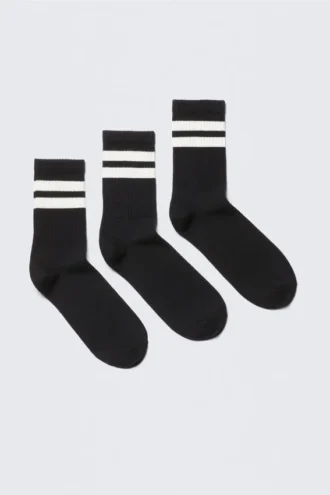 3-Pack Striped Sport Socks – Striped Black