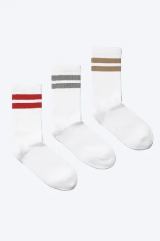 3-Pack Striped Sport Socks – Striped White – Red/Grey/Mole