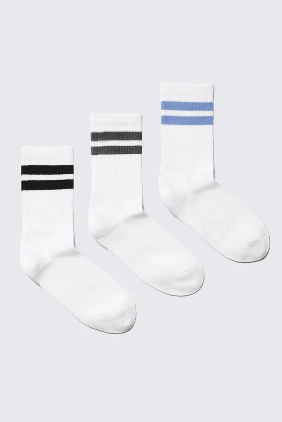 3-Pack Striped Sport Socks – White – Black/Green/Blue 3-Pack Striped Sport Socks – White – Black/Green/Blue