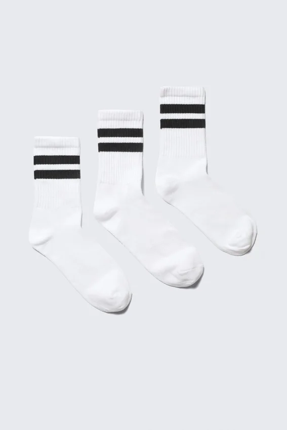 3-Pack Striped Sport Socks – White – Black Stripe 3-Pack Striped Sport Socks – White – Black Stripe