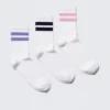 3-Pack Striped Sport Socks – White – Purple/Blue/Pink 3-Pack Striped Sport Socks – White – Purple/Blue/Pink