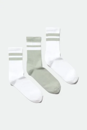 3-Pack Striped Sport Socks – White & Sage