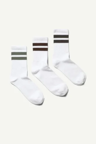 3-Pack Striped Sport Socks – White W Black Stripes