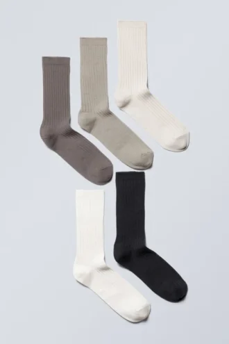 5-Pack Rib Socks – Beige Mix