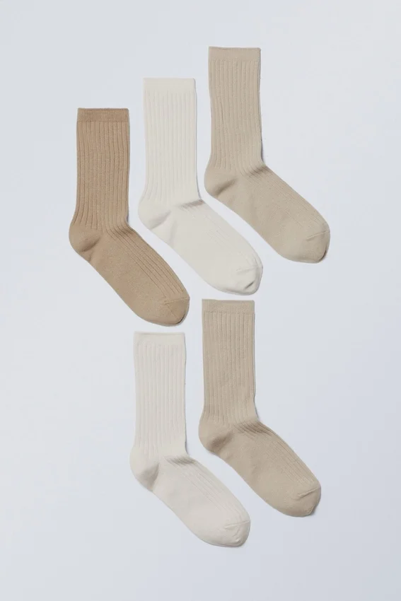 5-Pack Rib Socks – Beige Mix 5-Pack Rib Socks – Beige Mix