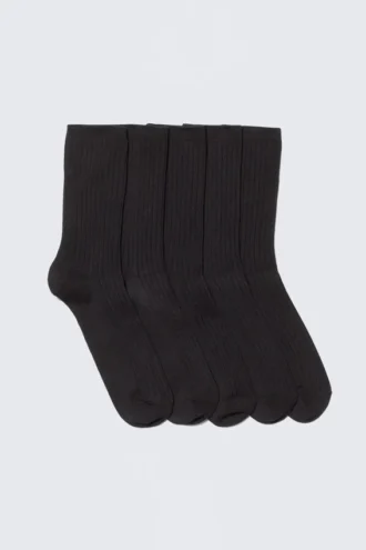 5-Pack Rib Socks – Black