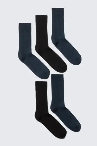 5-Pack Rib Socks – Black/Dark Blue Melange