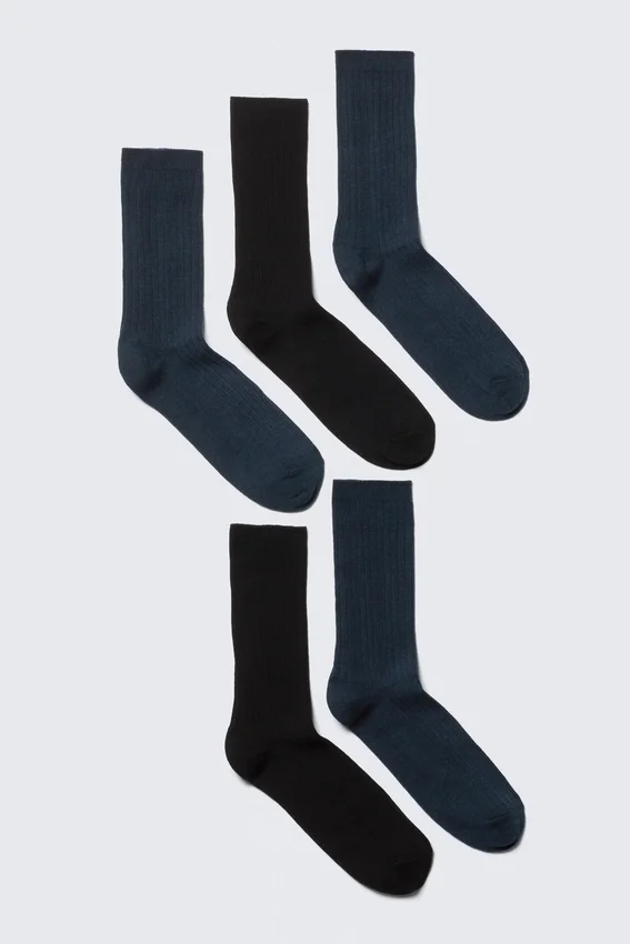 5-Pack Rib Socks – Black/Dark Blue Melange 5-Pack Rib Socks – Black/Dark Blue Melange