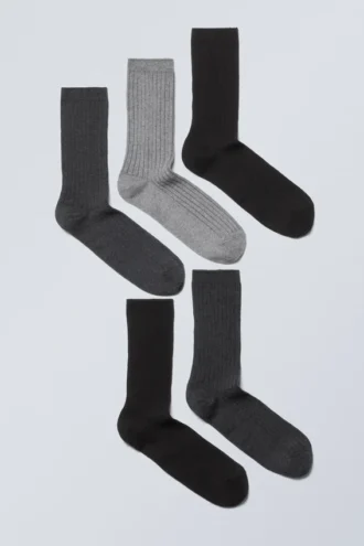 5-Pack Rib Socks – Black Grey