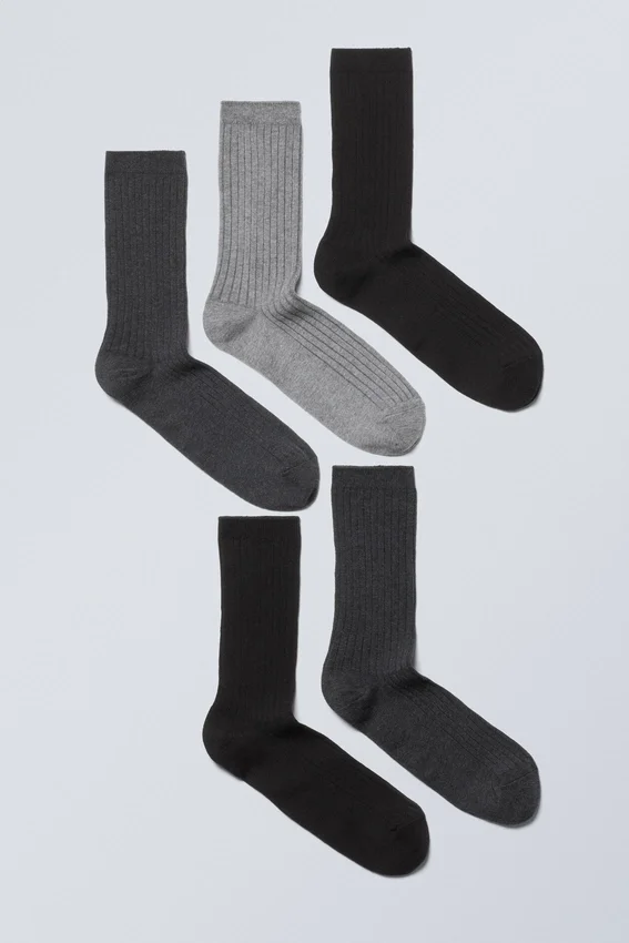 5-Pack Rib Socks – Black Grey 5-Pack Rib Socks – Black Grey