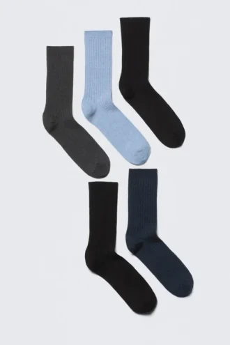 5-Pack Rib Socks – Black/Grey/Blue